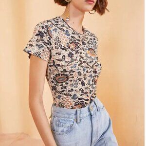 Ulla Johnson - Estelle T-Shirt, size XS, Ecru / Clematis decorative print